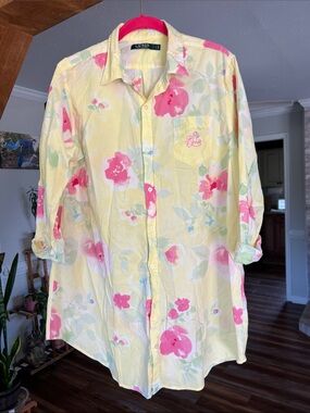 Ralph Lauren Pastel Yellow Shirt with Pink Collar and Mint Accents